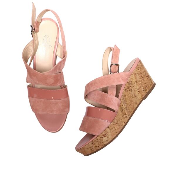 JENNIFER TATTANELLI NEW Suede Patent Platform Cork Wedge Sandal Pink Women's 41 - Picture 1 of 8